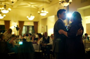 Groom and his mom share a special dance at the wedding reception